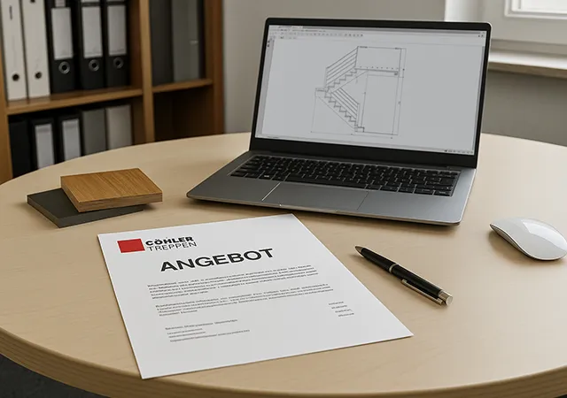 Laptop mit einem Angebotsschreiben auf einem Schreibtisch